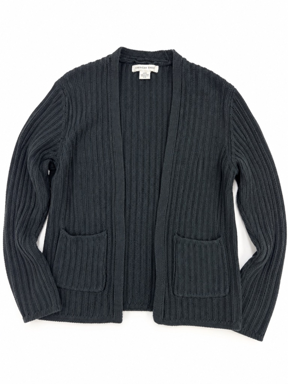 💸 BARGAIN BIN 💸 --- American Eagle Black Ribbed Open Cardigan Size L